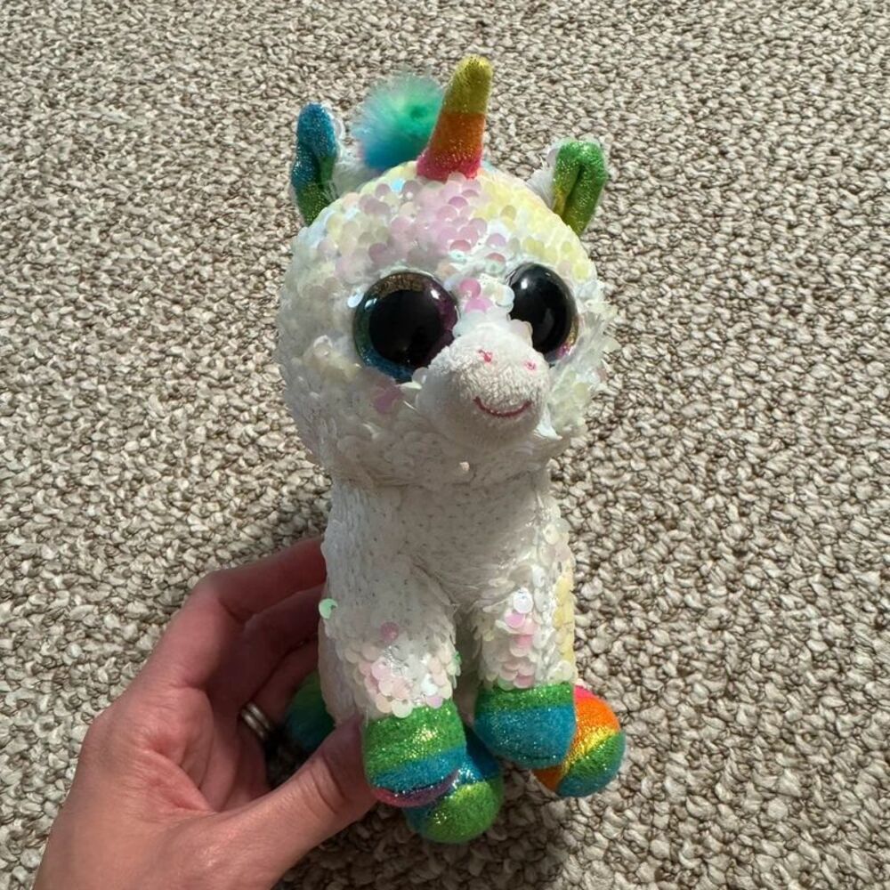 TY Beanie Boo Flippables Pixy Sequin Unicorn Plush Rainbow